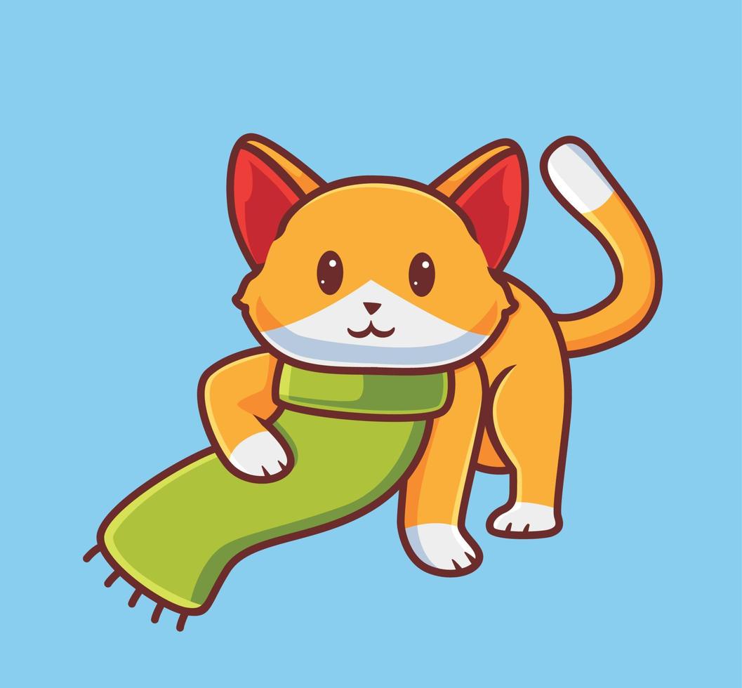 lindo gato usa bufanda. ilustración de concepto de temporada de otoño animal de dibujos animados aislados. estilo plano adecuado para el vector de logotipo premium de diseño de icono de etiqueta. personaje mascota