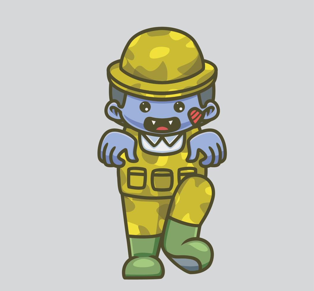 cute soldier army zombie. Isolated cartoon animal Halloween illustration. Flat Style suitable for Sticker Icon Design Premium Logo vector. Mascot character vector