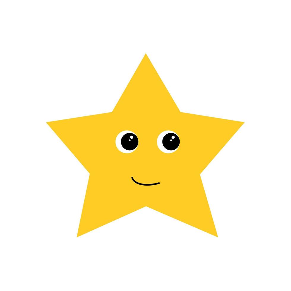 Cute yellow star with flat-style eyes. Children's vector element