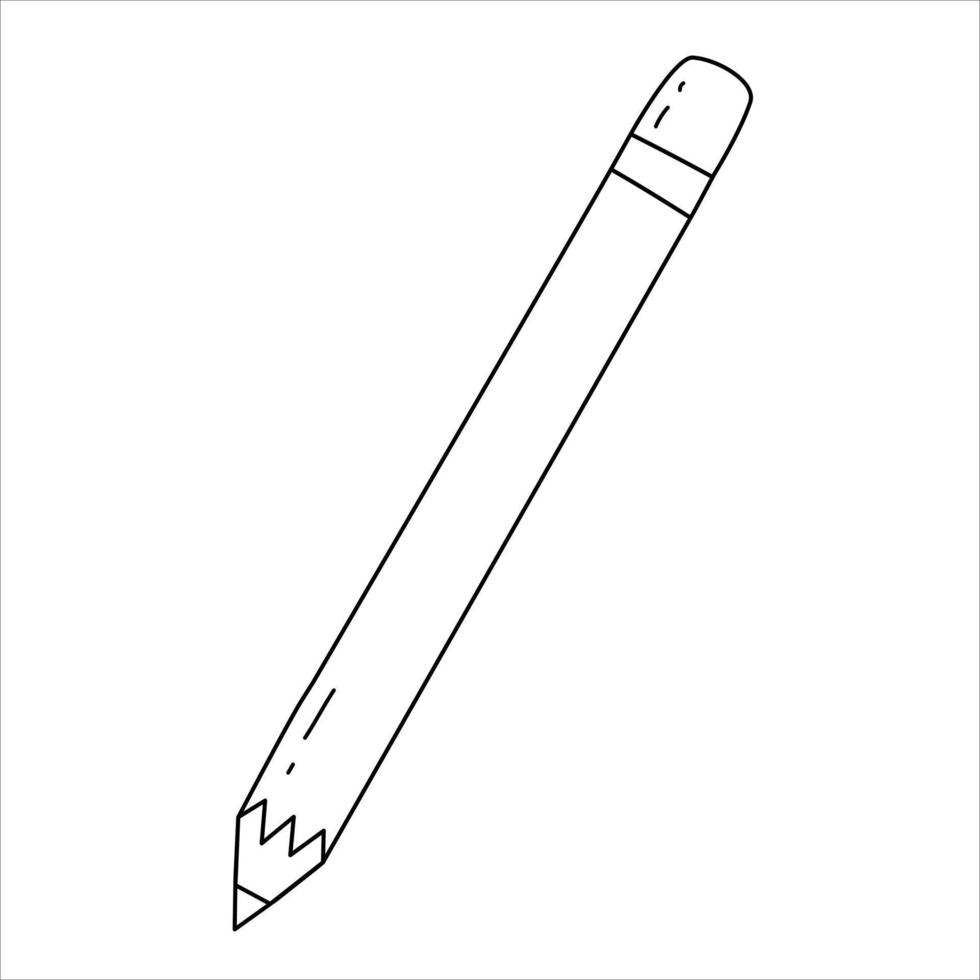School supplies pencil in a cute doodle style isolated on a white background. Vector element in black line