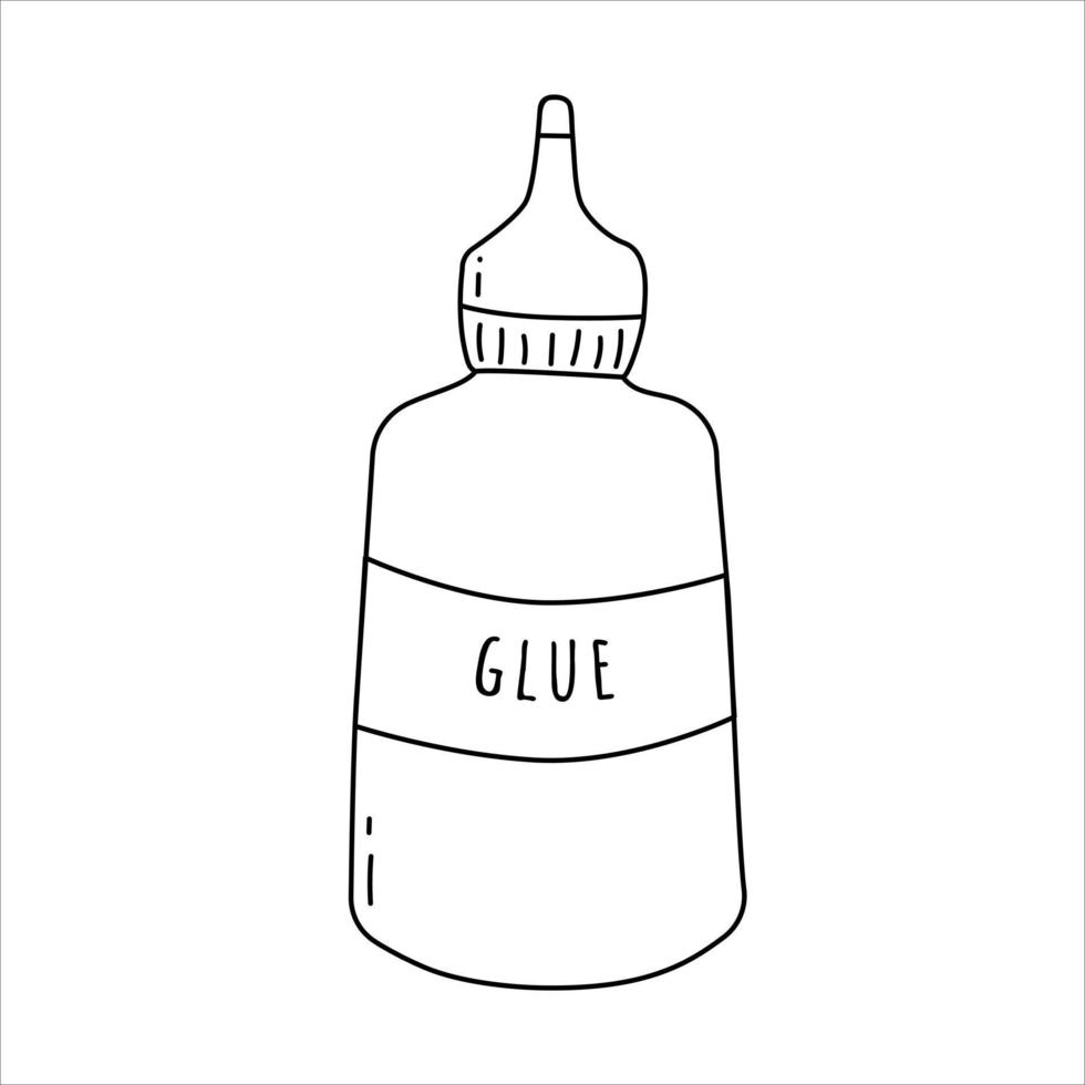 Can of glue in a cute doodle style isolated on a white background. Vector element in black line