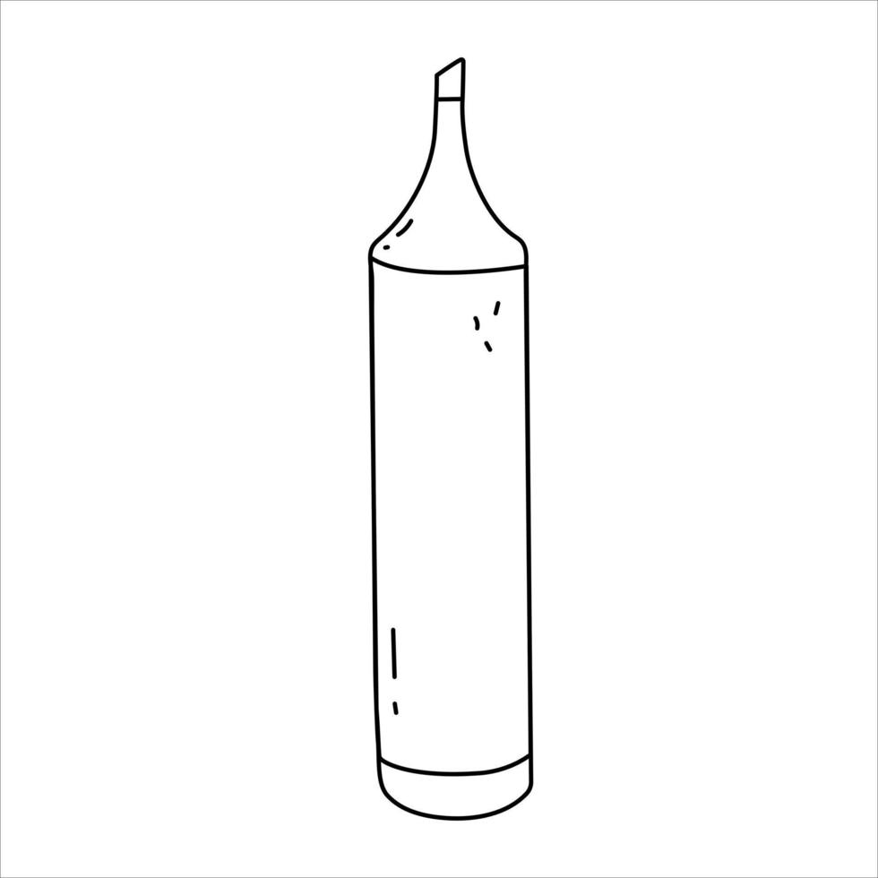 Marker without a cap in a cute doodle style isolated on a white background. Vector element in black line