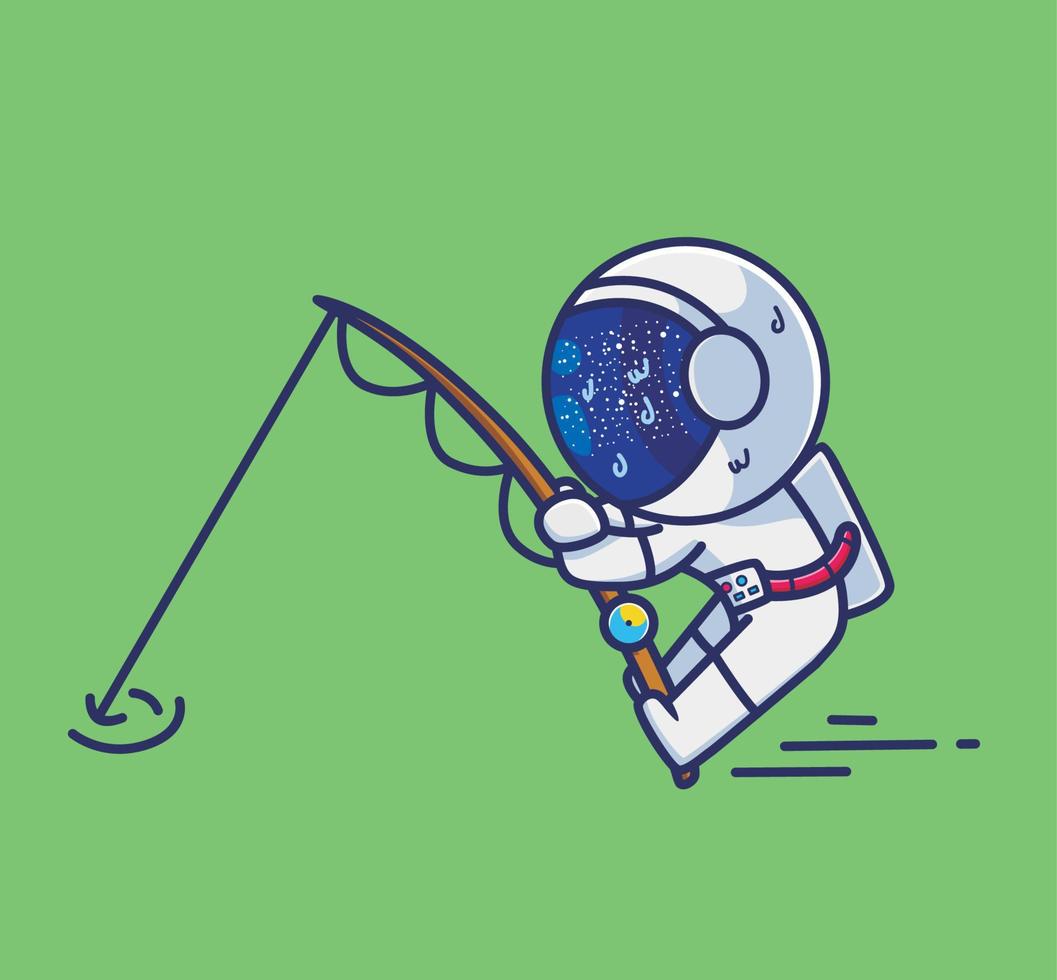 lindo astronauta pescando. dibujos animados viajes vacaciones vacaciones verano concepto aislado ilustración. estilo plano adecuado para el vector de logotipo premium de diseño de icono de etiqueta. personaje mascota