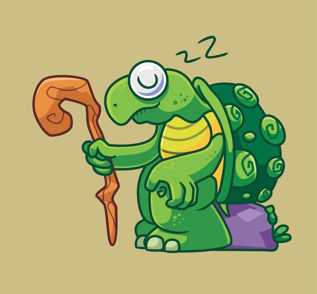 linda tortuga vieja durmiendo. vector de ilustración animal de dibujos animados aislado