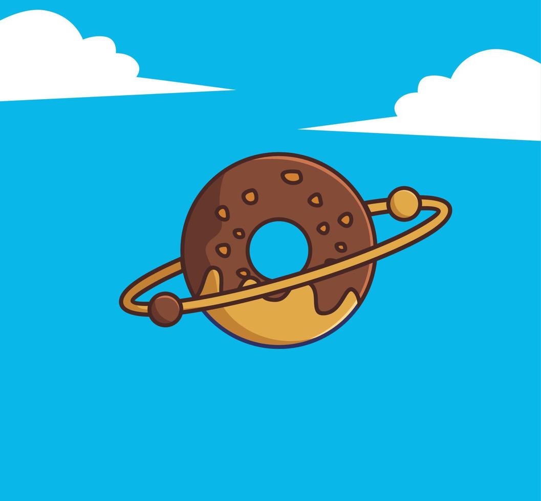 Cute Cartoon donut planet space food alien with a ring. cartoon food concept Isolated illustration. Flat cartoon Style suitable for Sticker Icon Design Premium Logo vector