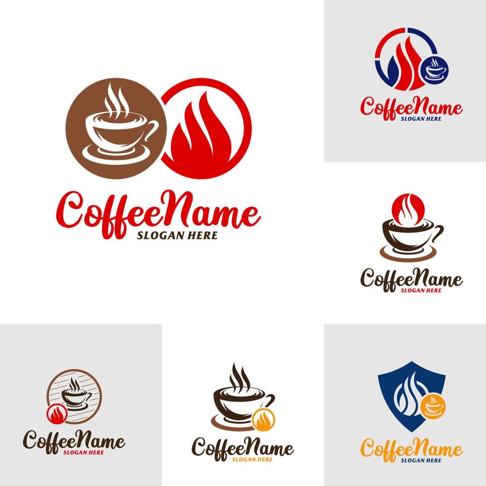 Set of Fire Coffee Logo Design Template. Coffee Fire logo concept vector. Creative Icon Symbol vector