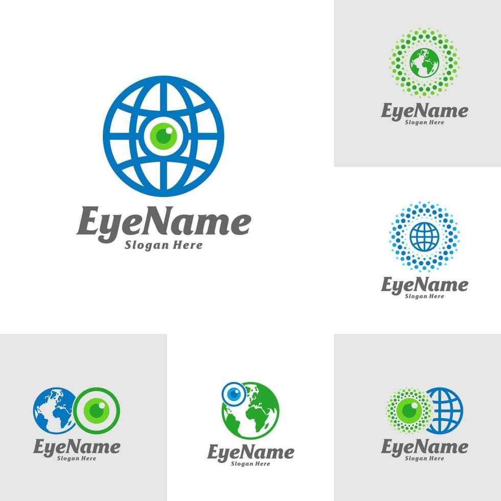 Set of World Eye Logo Design Template. Eye World logo concept vector. Creative Icon Symbol vector