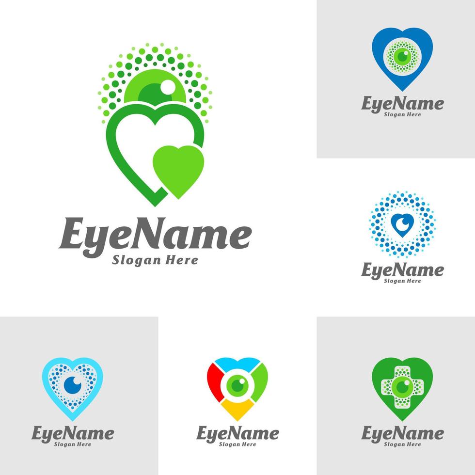 conjunto de plantilla de diseño de logotipo de ojo de amor. ojo amor logo concepto vector. símbolo de icono creativo vector