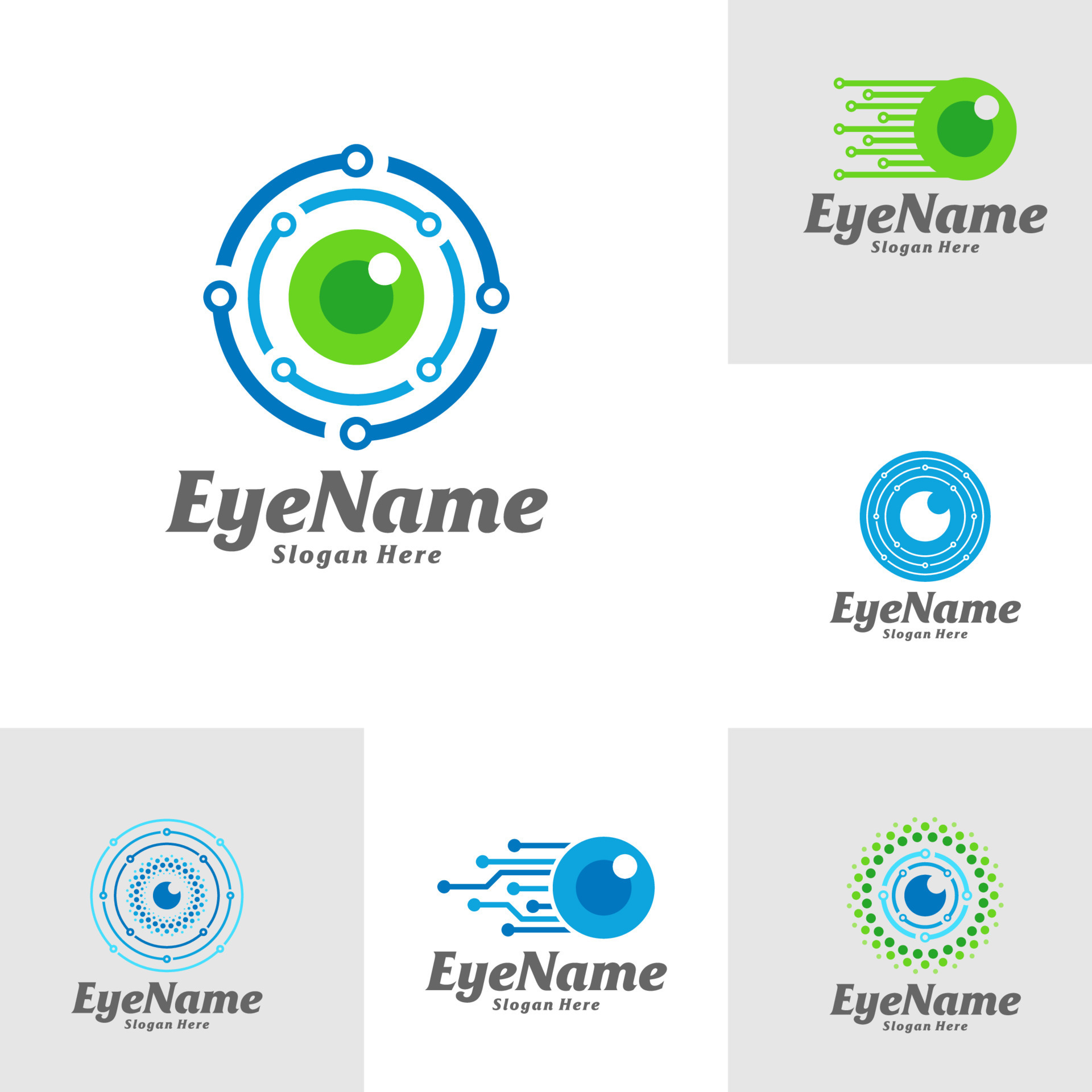 Set of Tech Eye Logo Design Template. Eye Tech logo concept vector