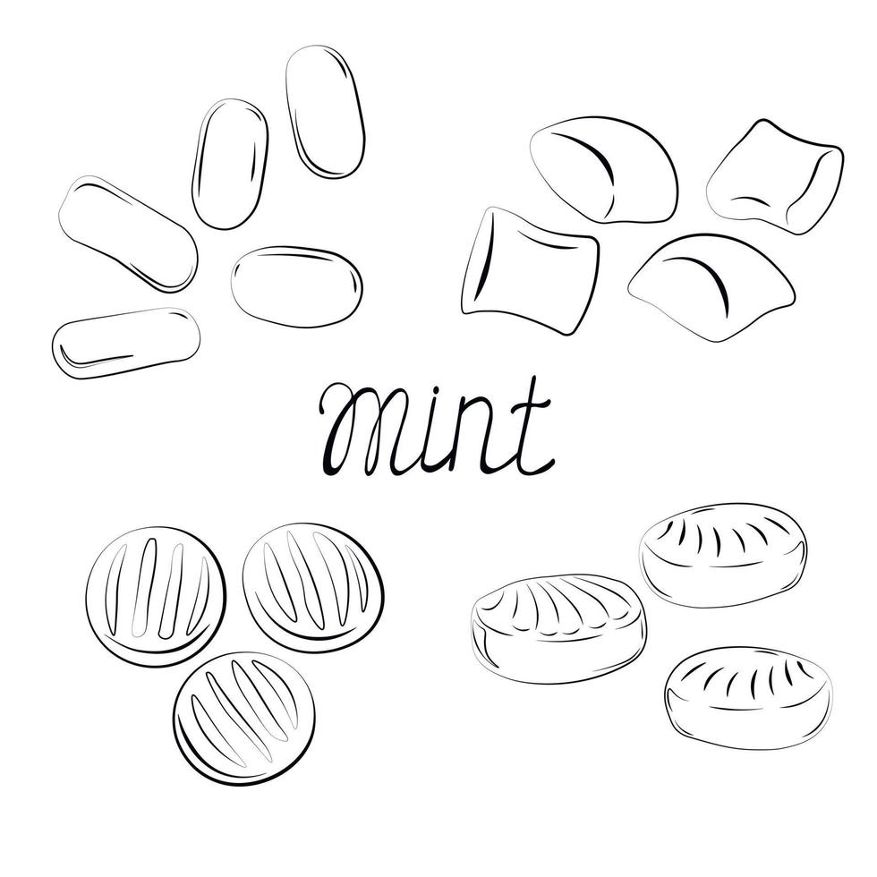 ilustración de stock de vector de caramelos de menta. tic tac, piruletas, dulces caseros. postre. grageas dulces. Aislado en un fondo blanco.