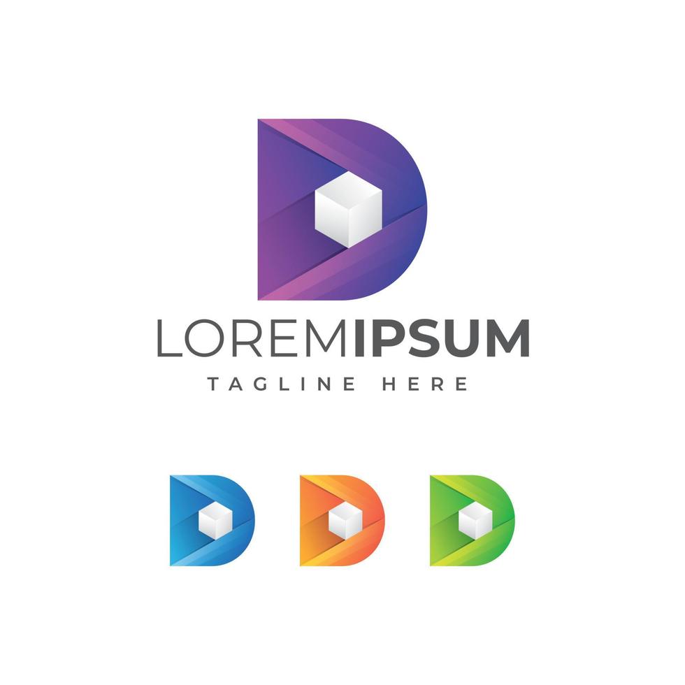 Letter D cube box logo vector