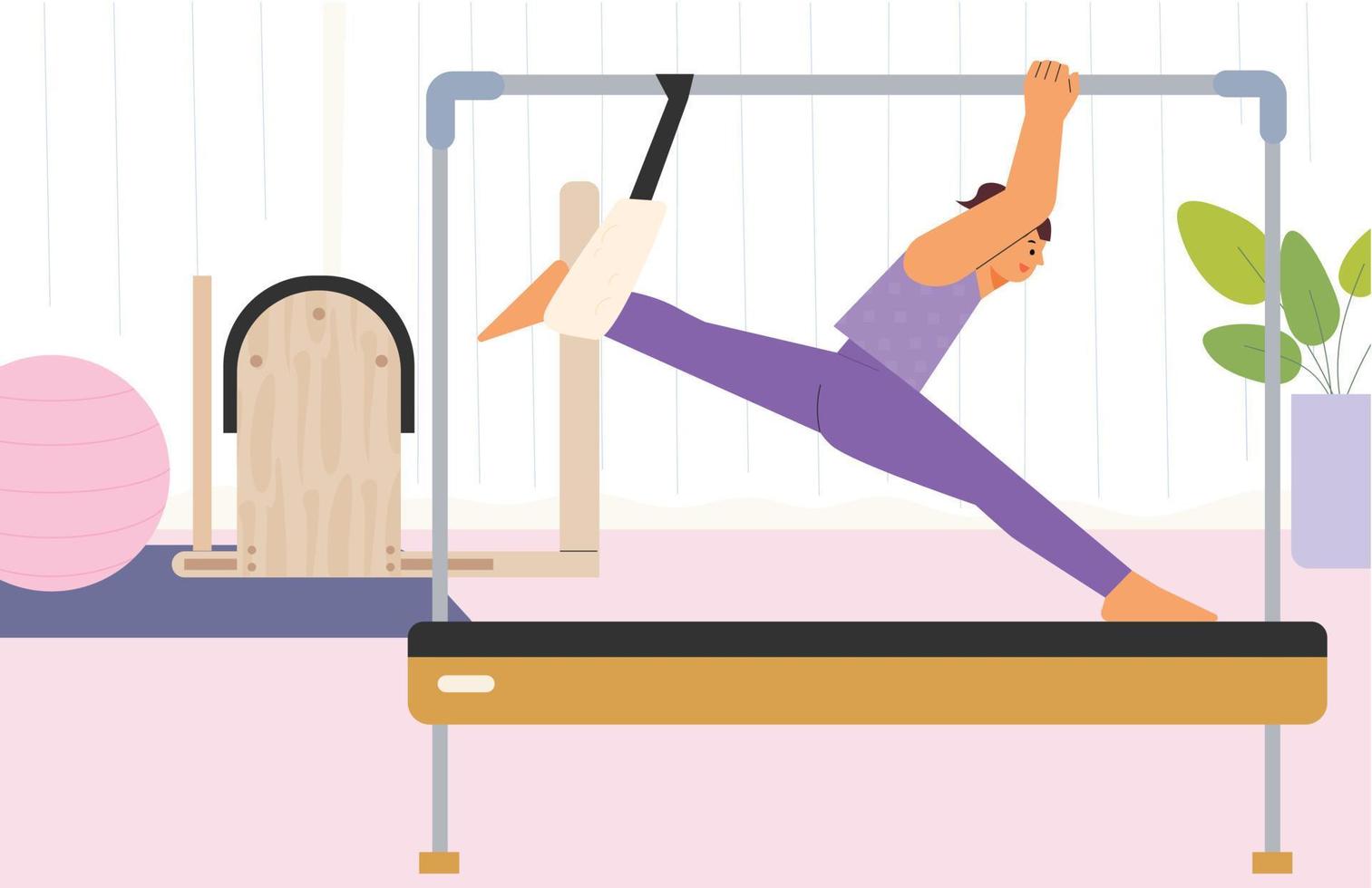 una mujer está haciendo pilates. ilustración vectorial de estilo de diseño plano. vector