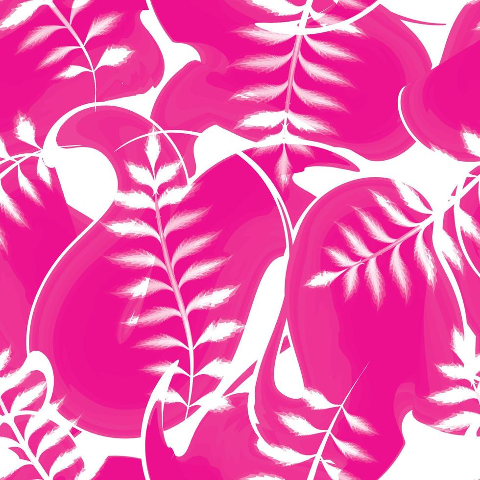 branch leaves seamless tropical pattern on pink background. abstract design pattern. Hand drawn summer backround. Goof for bedding, textile, fabric, wallpaper. Contour drawing. Sketch style. vector