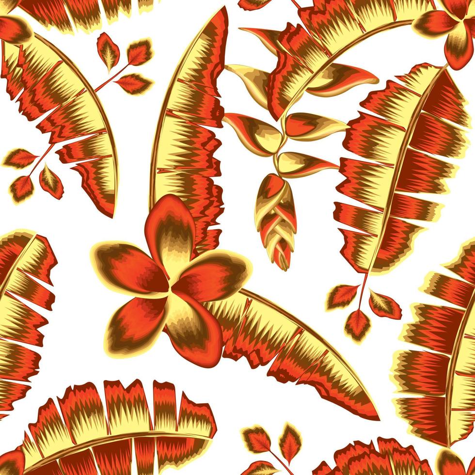 Seamless pattern with tropical banana leaves and flowers plants foliage on light background. Vector design. heliconia flower design. Floral background. Summer design. jungle. nature decorative