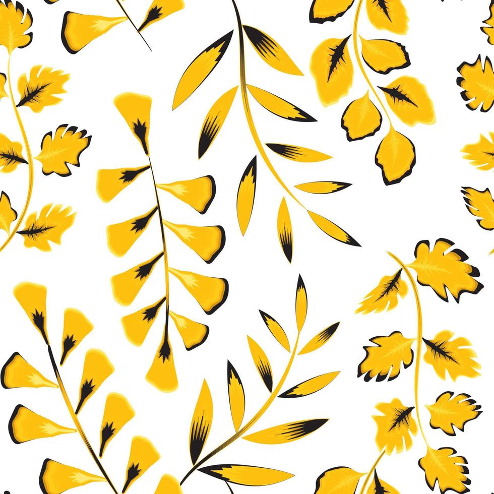 Tropical background with yellow plants leaves seamless pattern on white background. foliage pattern. Summer vector illustration. nature wallpaper. tropical background. autumn background. summer