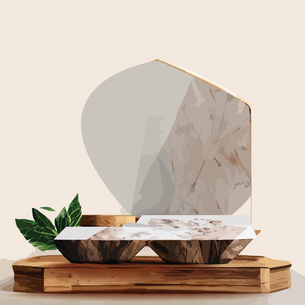 maqueta de mármol, exhibición de productos cosméticos, podio, pedestal de escenario o plataforma. 3d vector abstracto mínimo, escena geométrica, formas, podio de madera fondo blanco