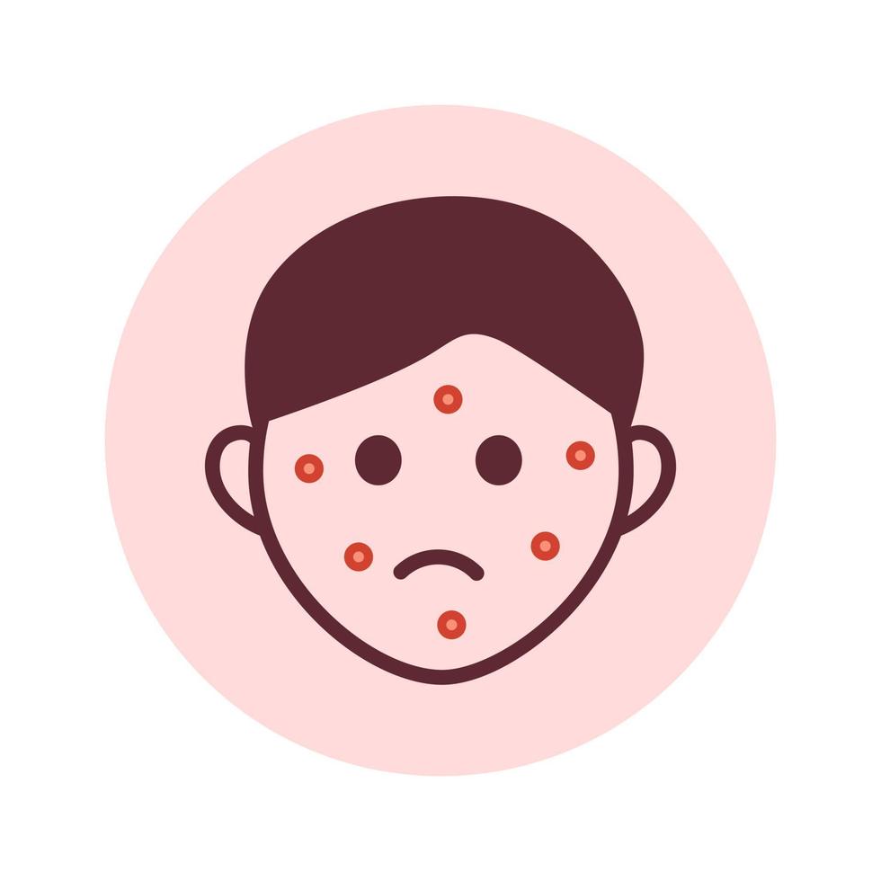 Rash on face line icon. Person suffering from pimples, acne, rash, allergy, psoriasis, eczema. vector