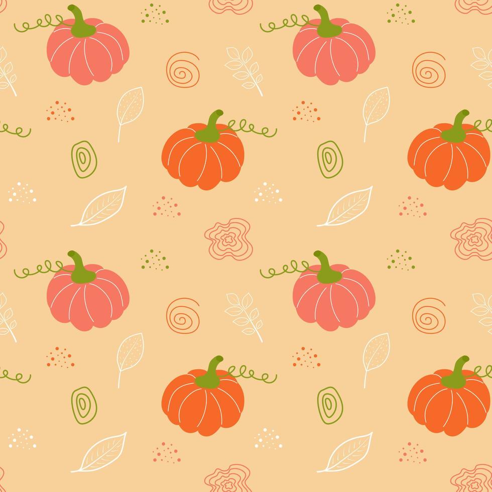 patrón impecable con calabazas, hojas de otoño y elementos boho. vector