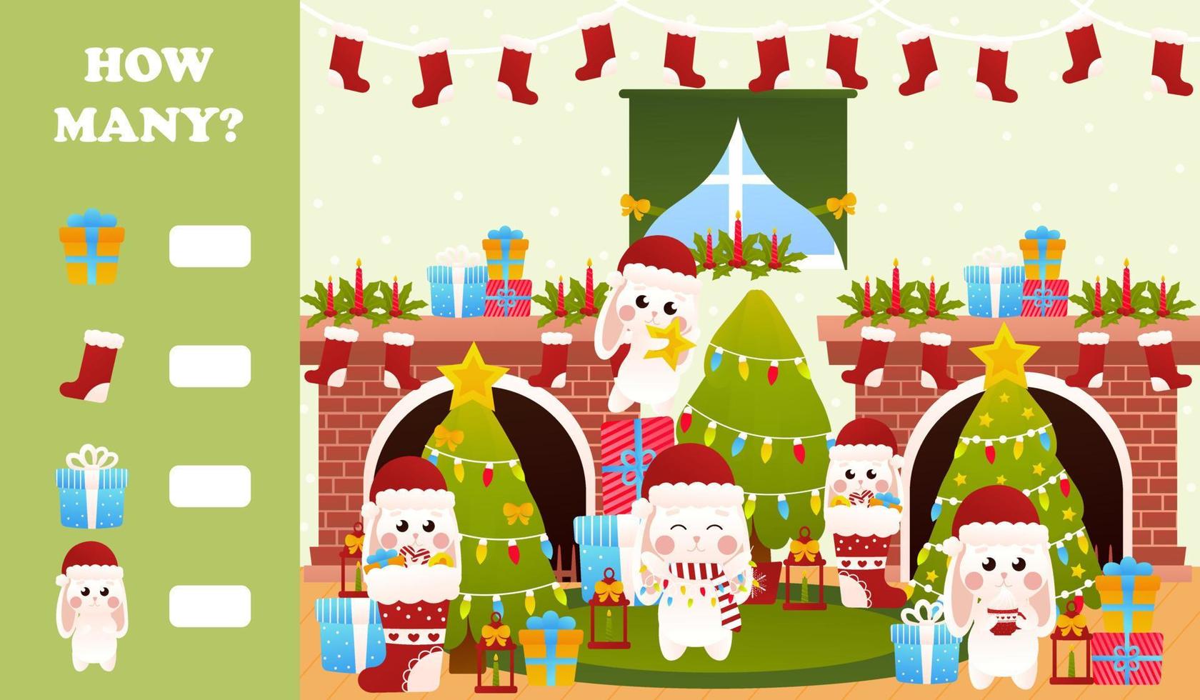Christmas riddle for kids with cute bunnies in different poses
