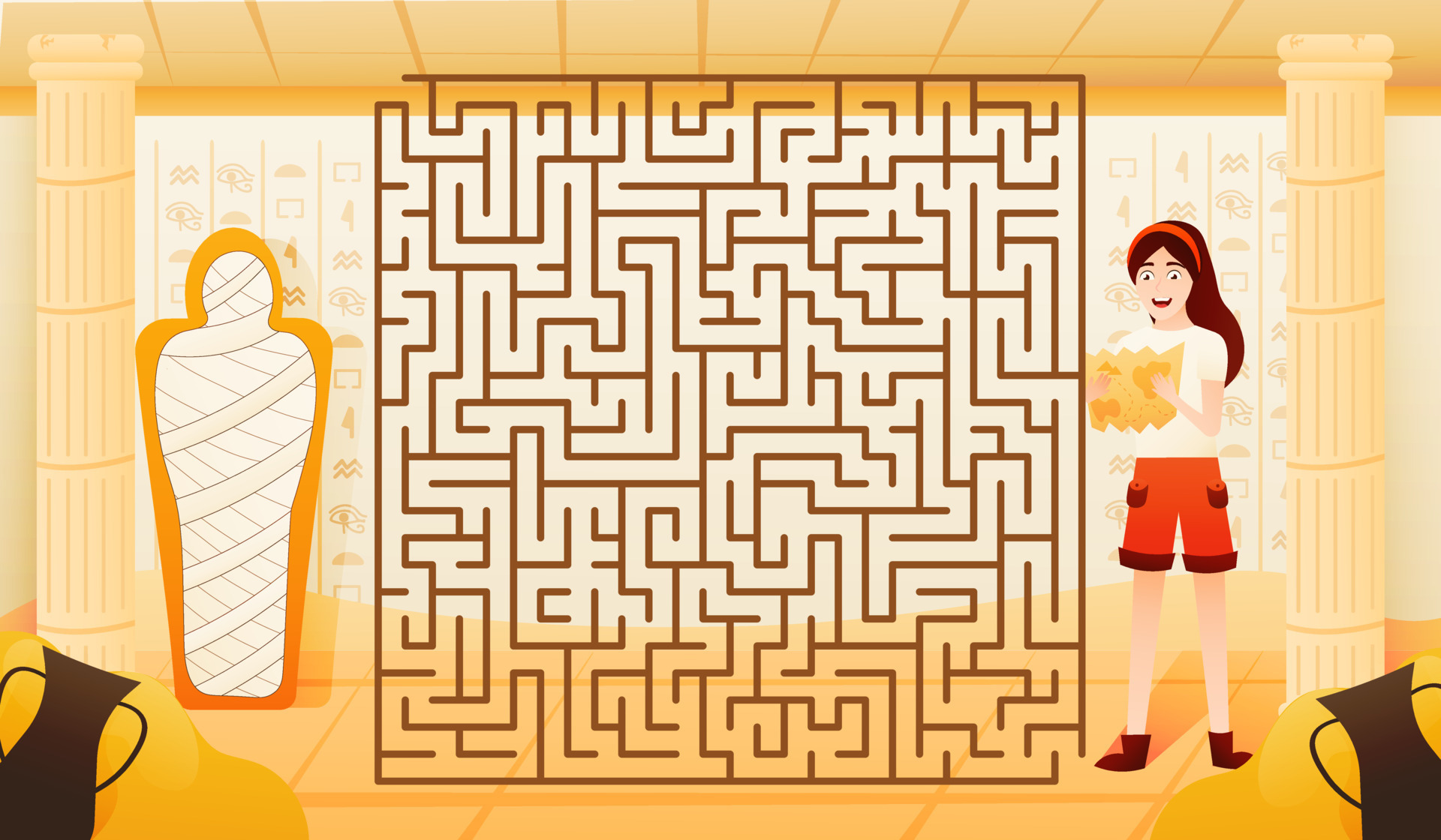 Ancient egypt word search riddle for kids with girl archeologist inside