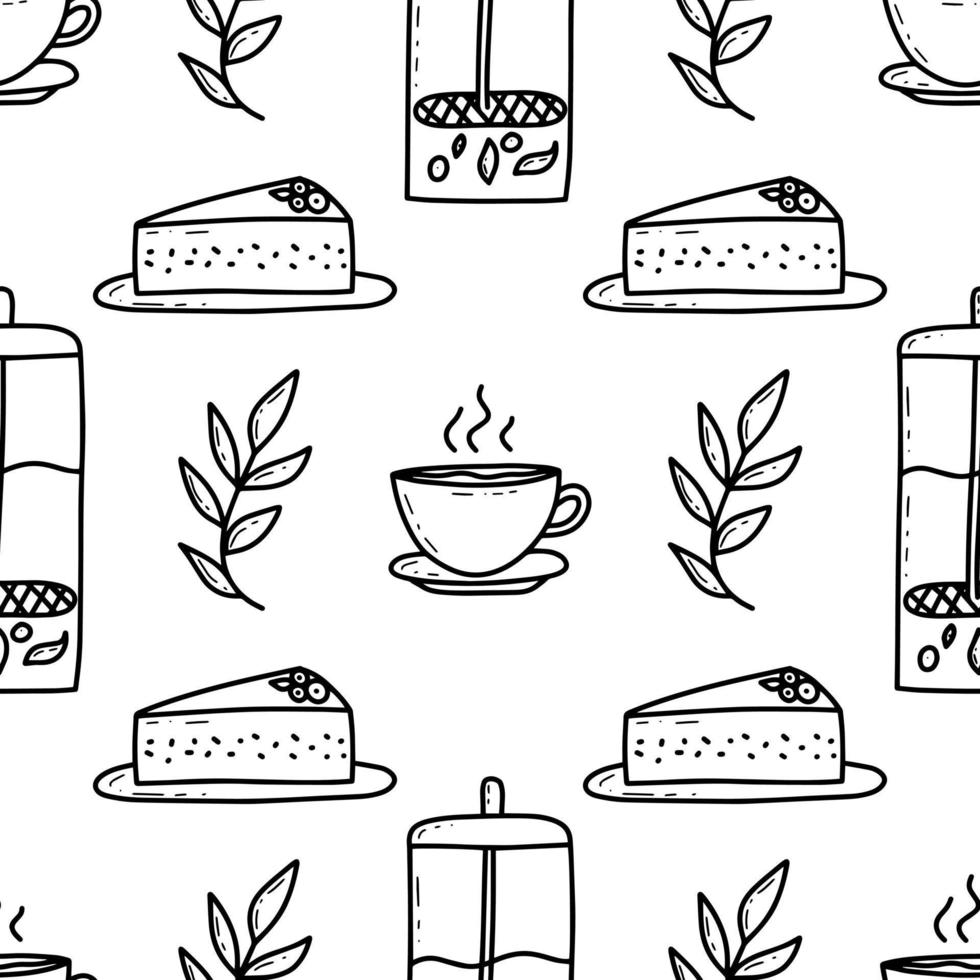 Tea drinking theme doodles vector seamless pattern background