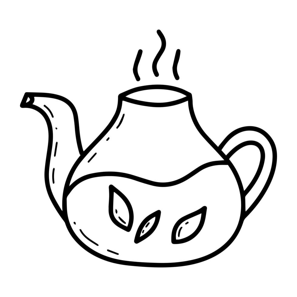 Doodle glass kettle with tea leaves vector illustration