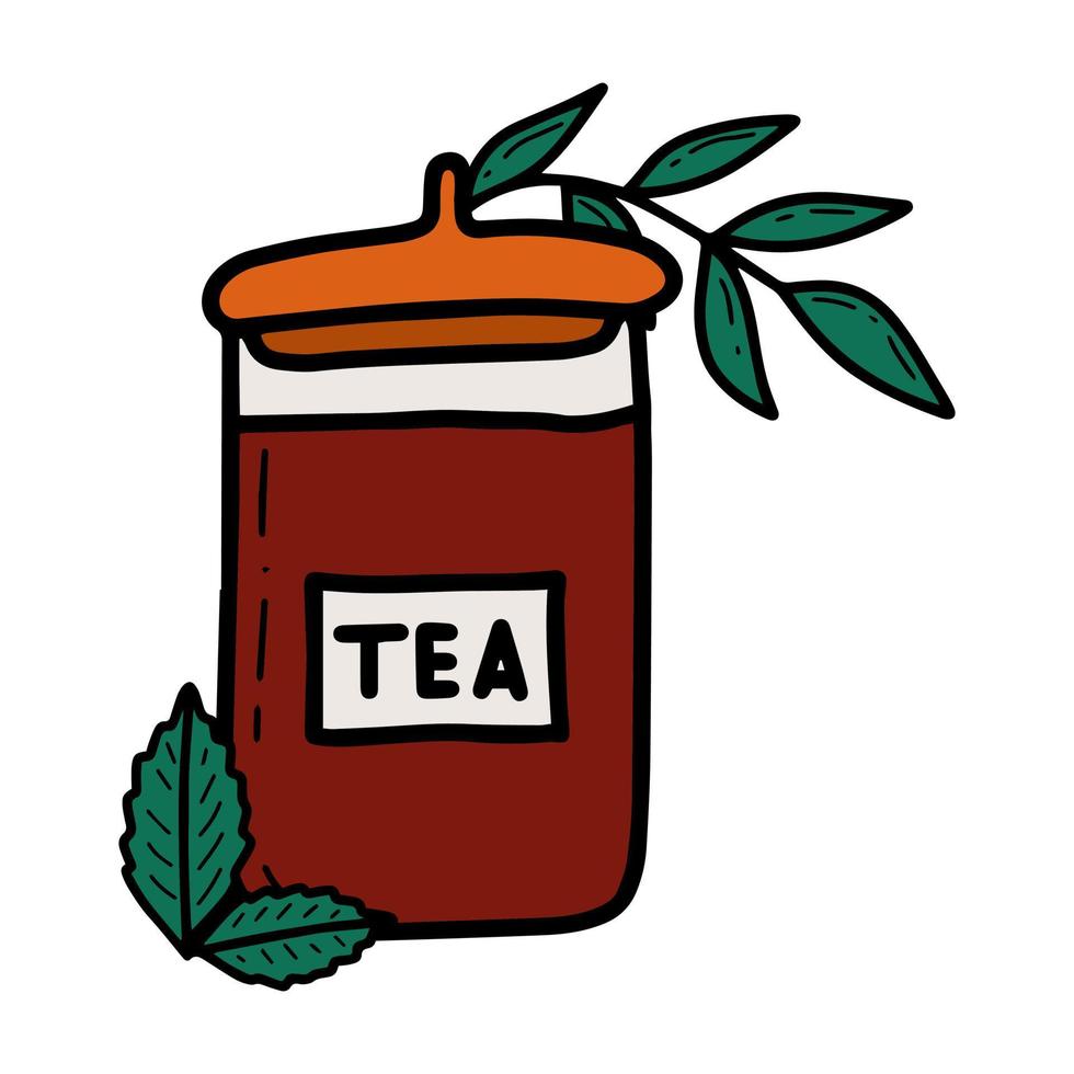 Doodle glass jar with tea vector isolated illustration