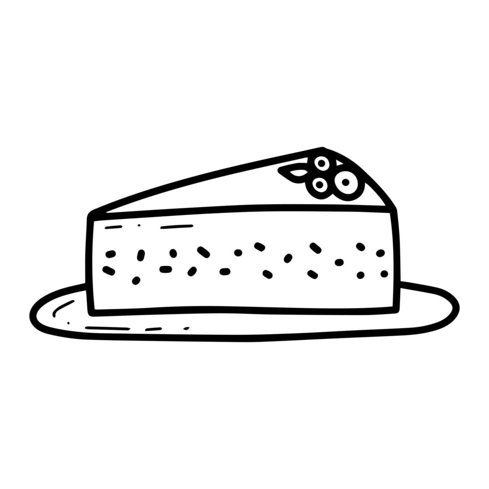 Doodle peace of cake with berry vector illustration