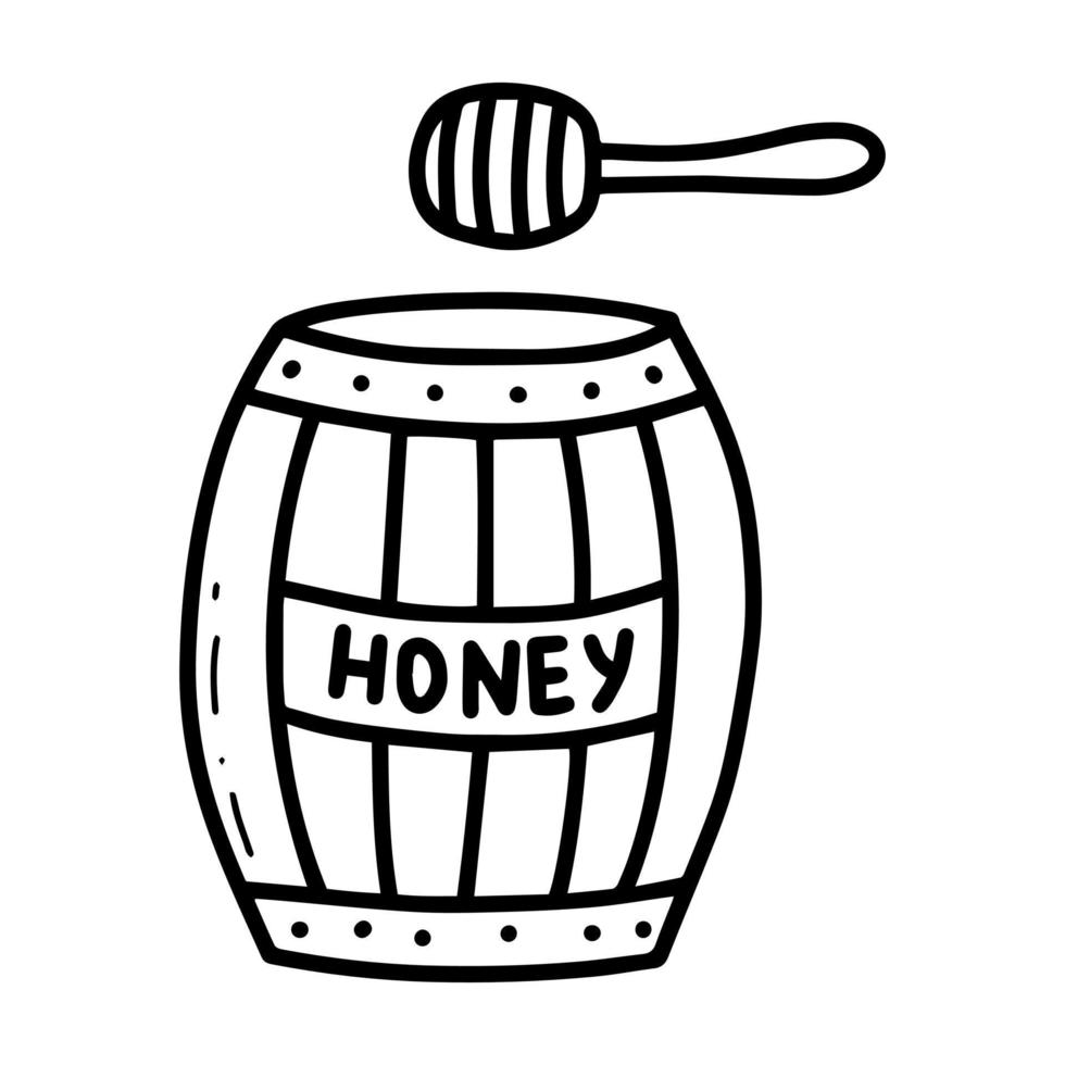 Doodle wooden barrel of honey vector isolated illustration