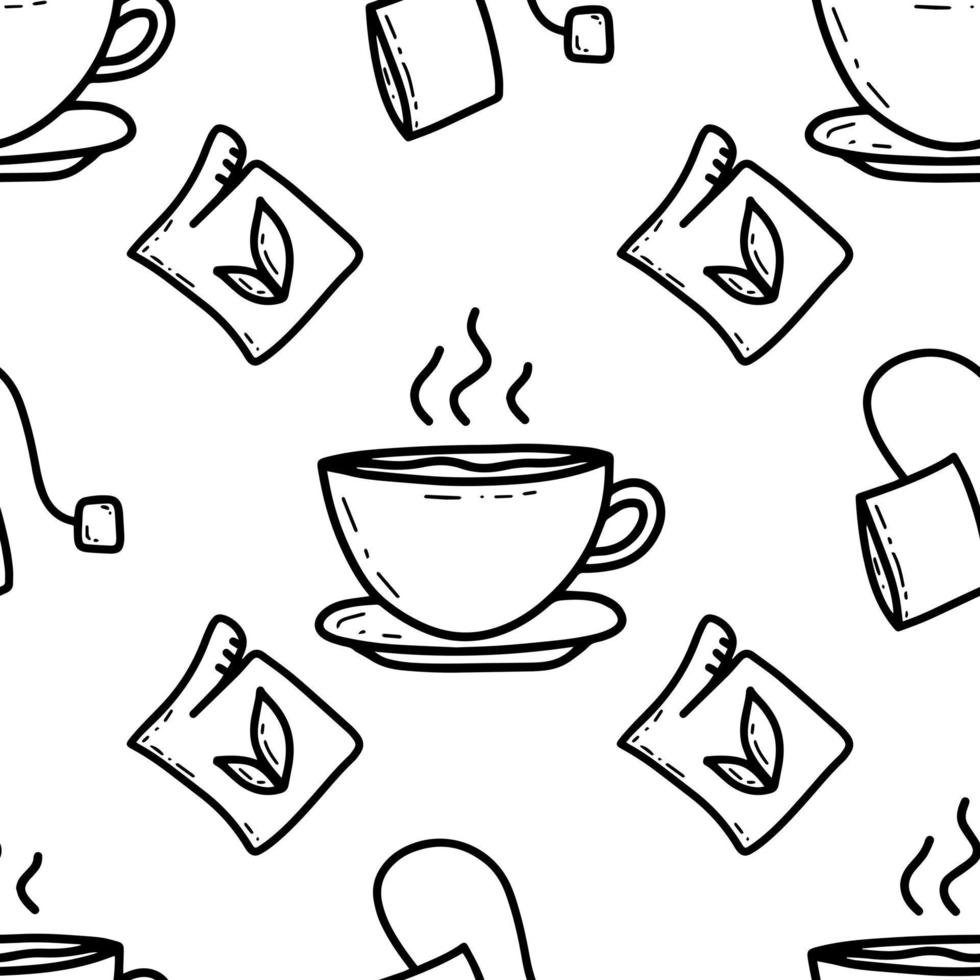 Tea drinking theme doodles vector seamless pattern background