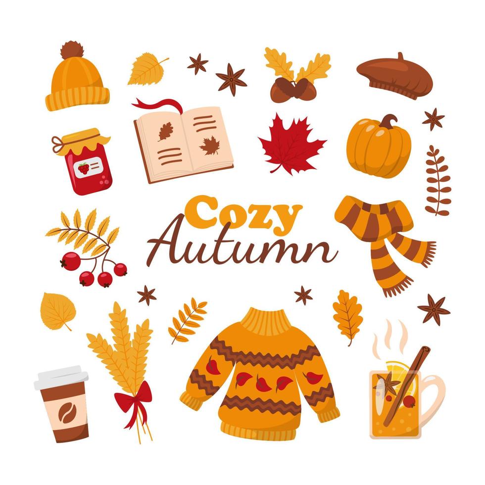 Set of Cozy Autumn Elements vector