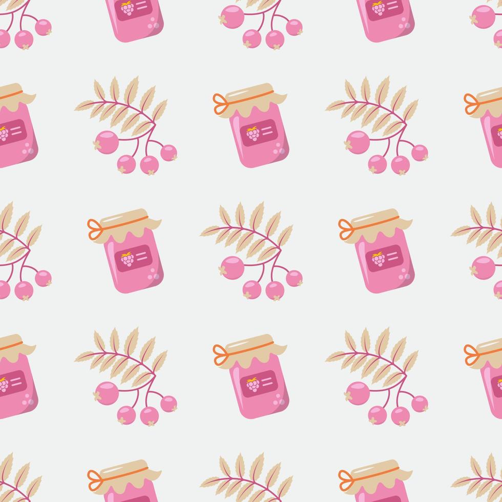 Seamless Pattern with Rowan Berries and Jam Jars vector