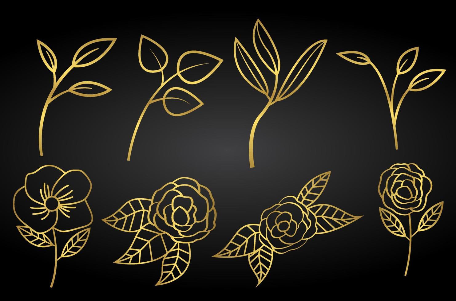 Gold Flowers and Leaves Illustration 10791371 Vector Art at Vecteezy