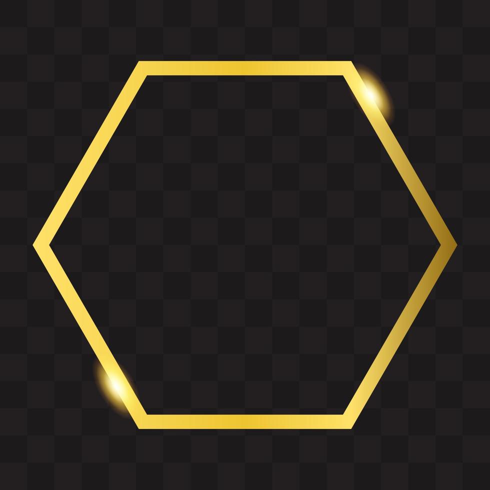 Gold Polygon Border on Black Transparent Background. Golden Polygon Frame with Sparkle Effect. Gold Frame Decoration. vector