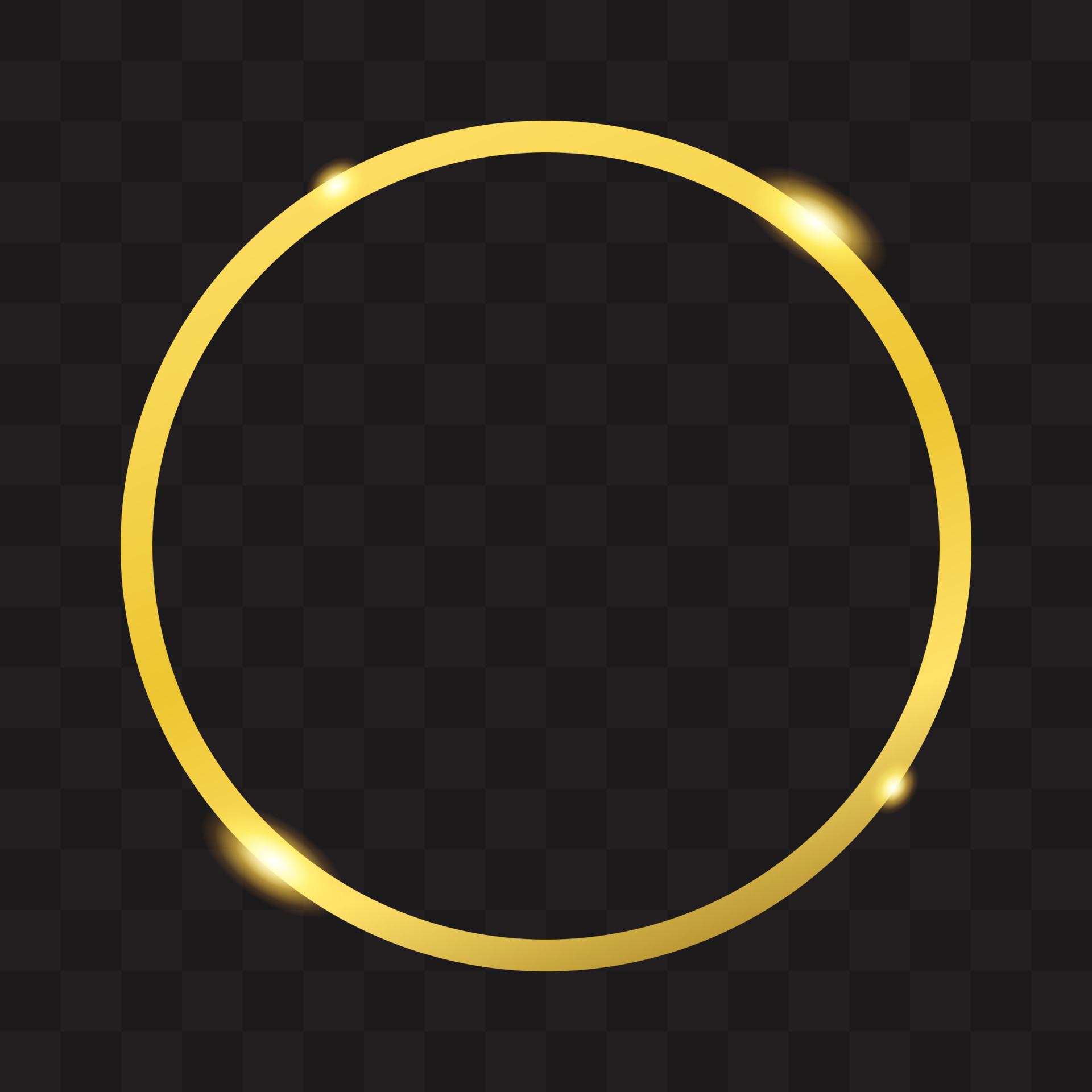 Gold Shiny Circle Border on Black Transparent Background. Golden