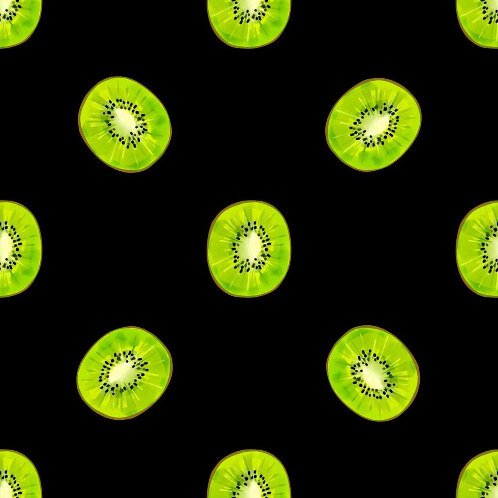 Seamless pattern with iIllustration a kiwi slices on a black background vector