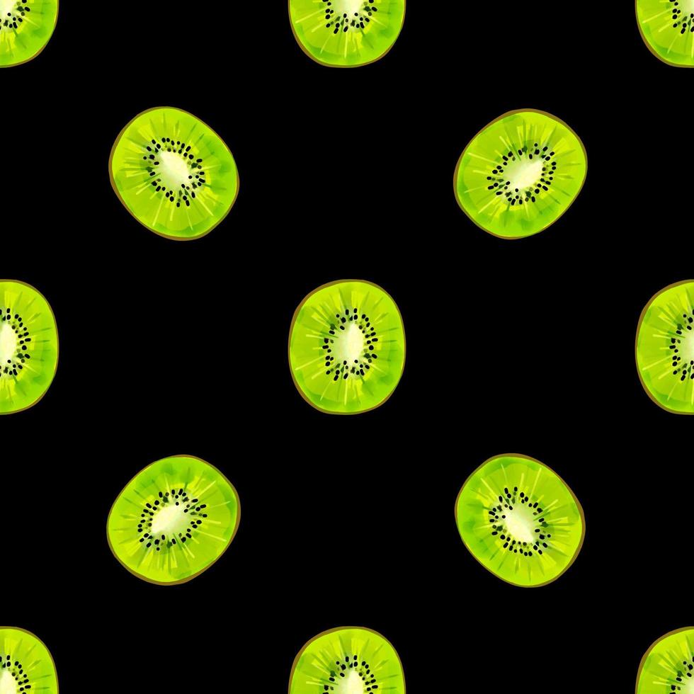 Seamless pattern with iIllustration a kiwi slices on a black background vector