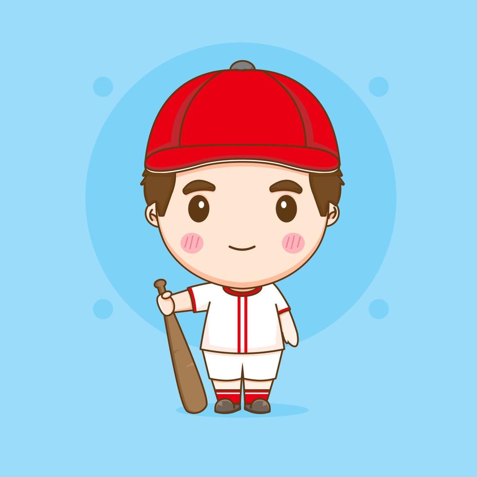 cute baseball player chibi character illustration vector