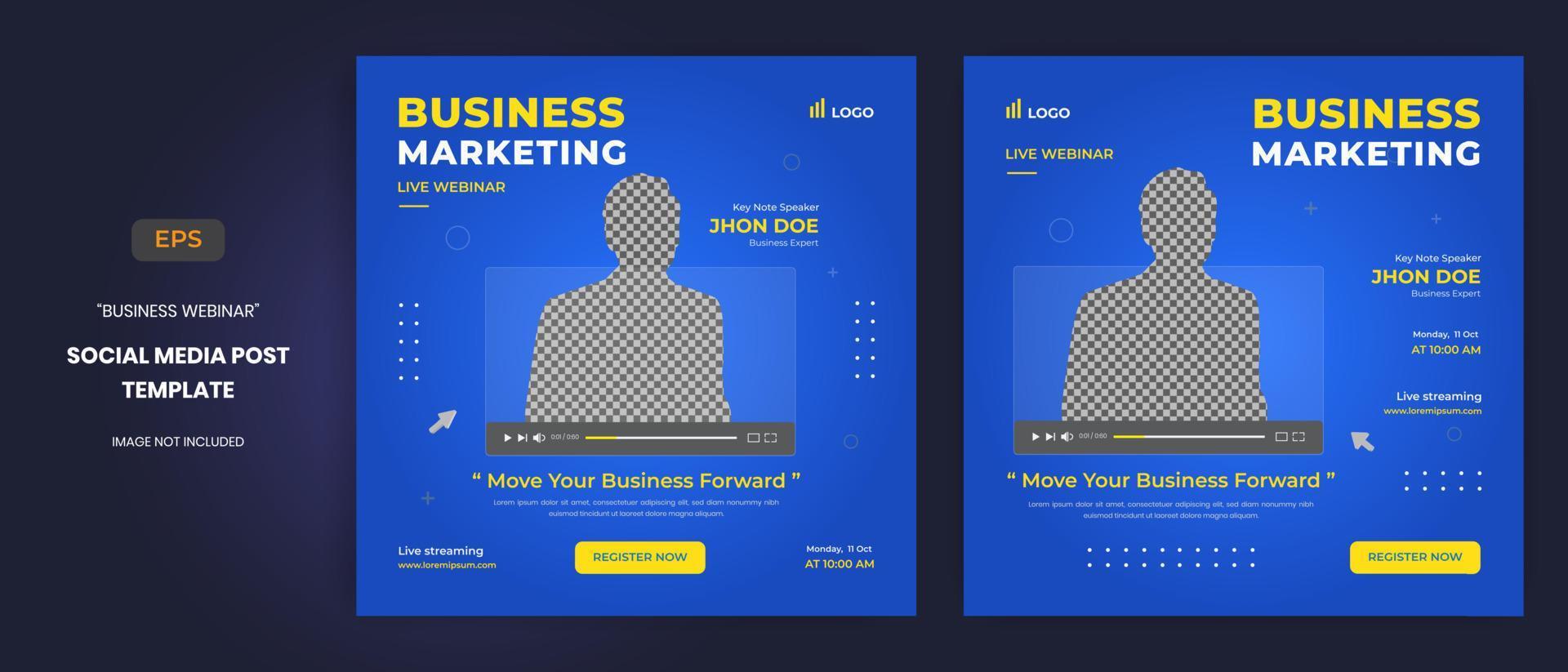 Webinar Business, live webinar and corporate social media post vector