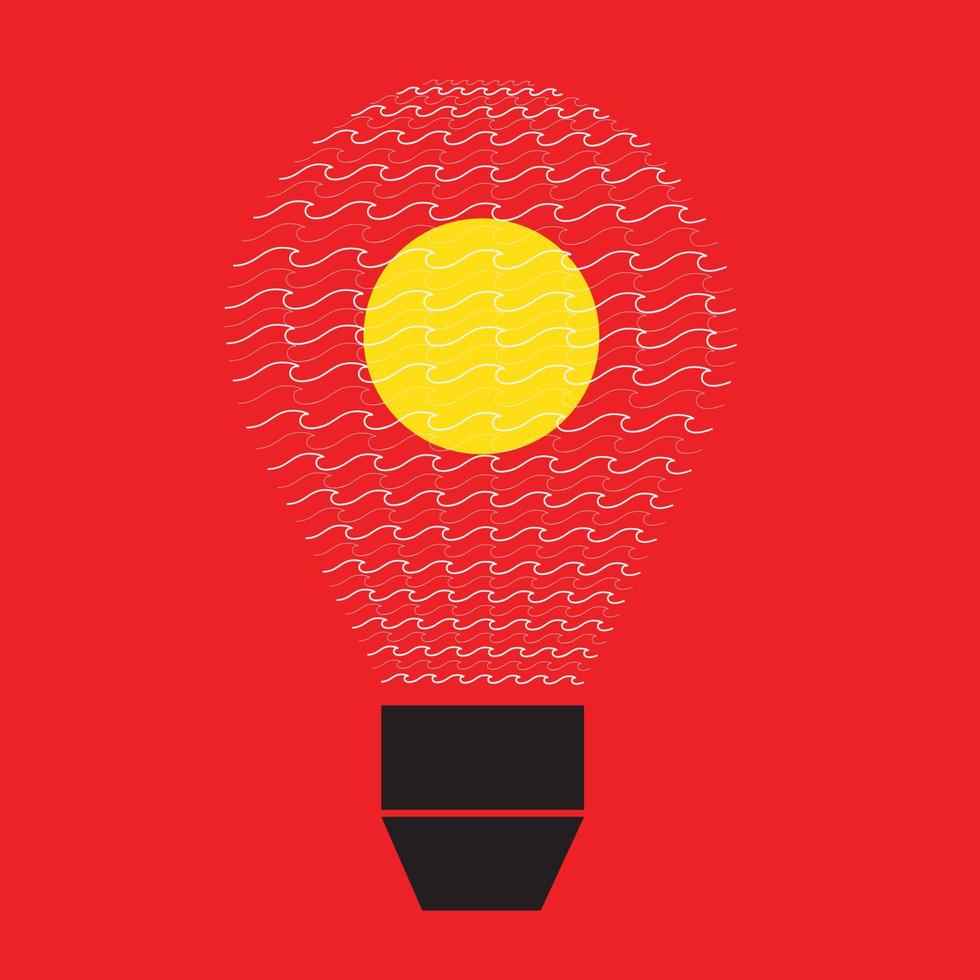 creativity in inspiration light bulb icon vector design element is ocean waves Sun and moon, curves, circles, freeforms and simple graphics.