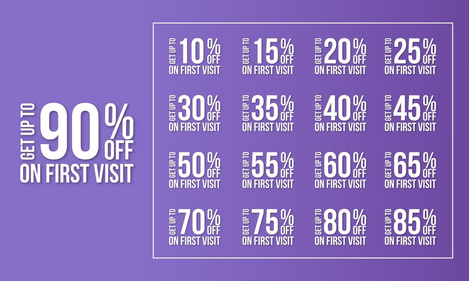 Set of number special discount get up to on first visit 10, 20, 30, 40, 50,  60, 70, 80, 90 percent off 10791774 Vector Art at Vecteezy