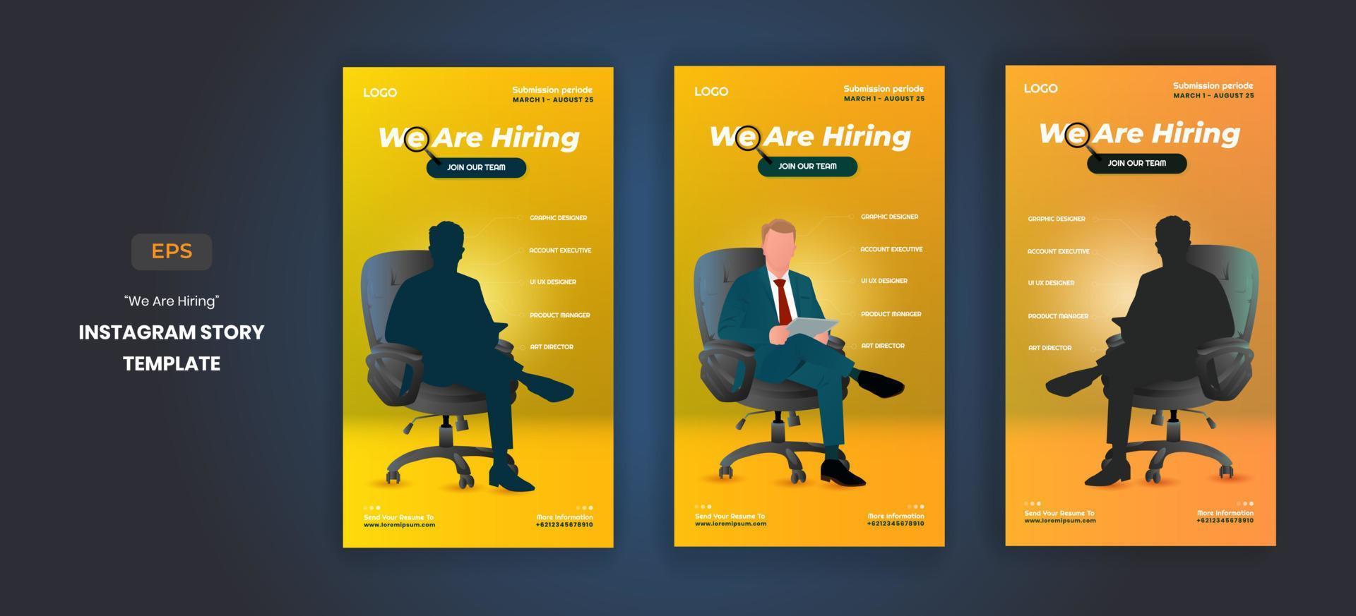 We are hiring illustration stories and social media stories template with silhoueette man sitting on chair vector