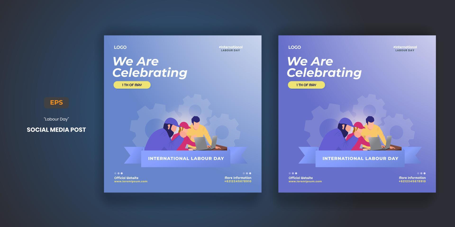 Flat International labour day illustration post and social media post template vector