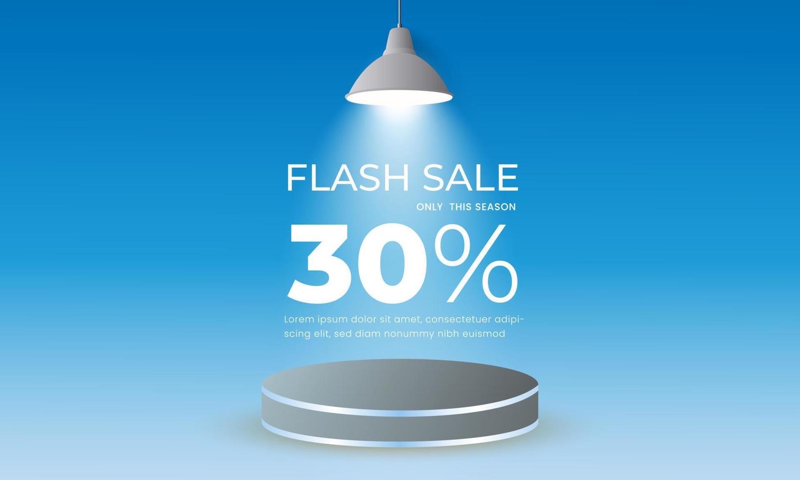 Flash sale with 30 percent discount Background with lights on and podium vector