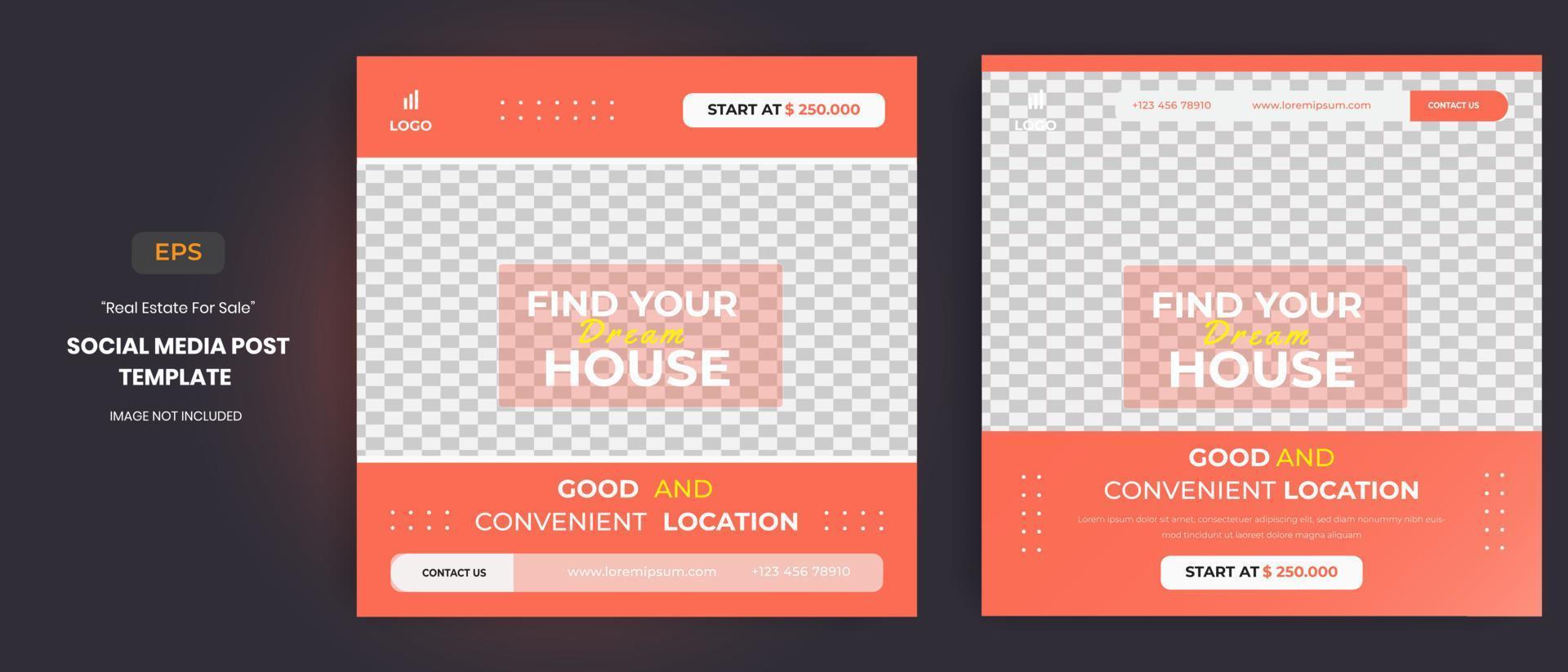 Real estate house for sale social media post templates vector