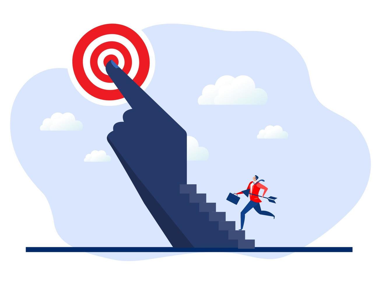 Businessman running on stair to Direction and concept of business development goal , vision and opportunities for target further Growth mindset concept vector illustrator