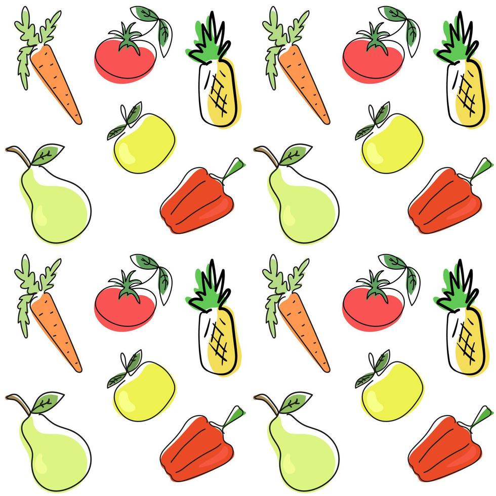 Pattern fruits and vegetables. Hand-drawn pattern for kitchen textiles, printing on wrappers, packages, menus. vector
