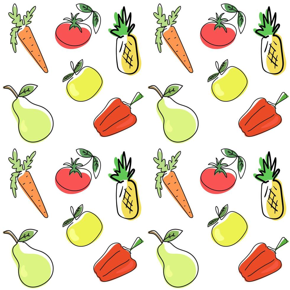 Pattern fruits and vegetables. Hand-drawn pattern for kitchen textiles, printing on wrappers, packages, menus. vector