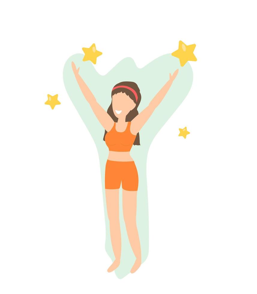 Illustration of a girl in a tracksuit. The girl rejoices at the victory in a sports competition. vector