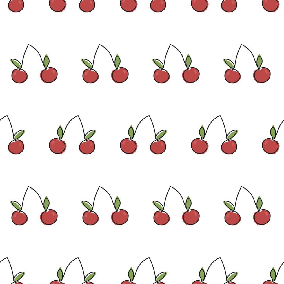 Cherry pattern. Drawn cherries in line art style on a pattern for testicles, wallpapers, prints. vector